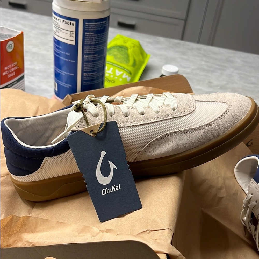 Olukai Cream and Navy Sneakers